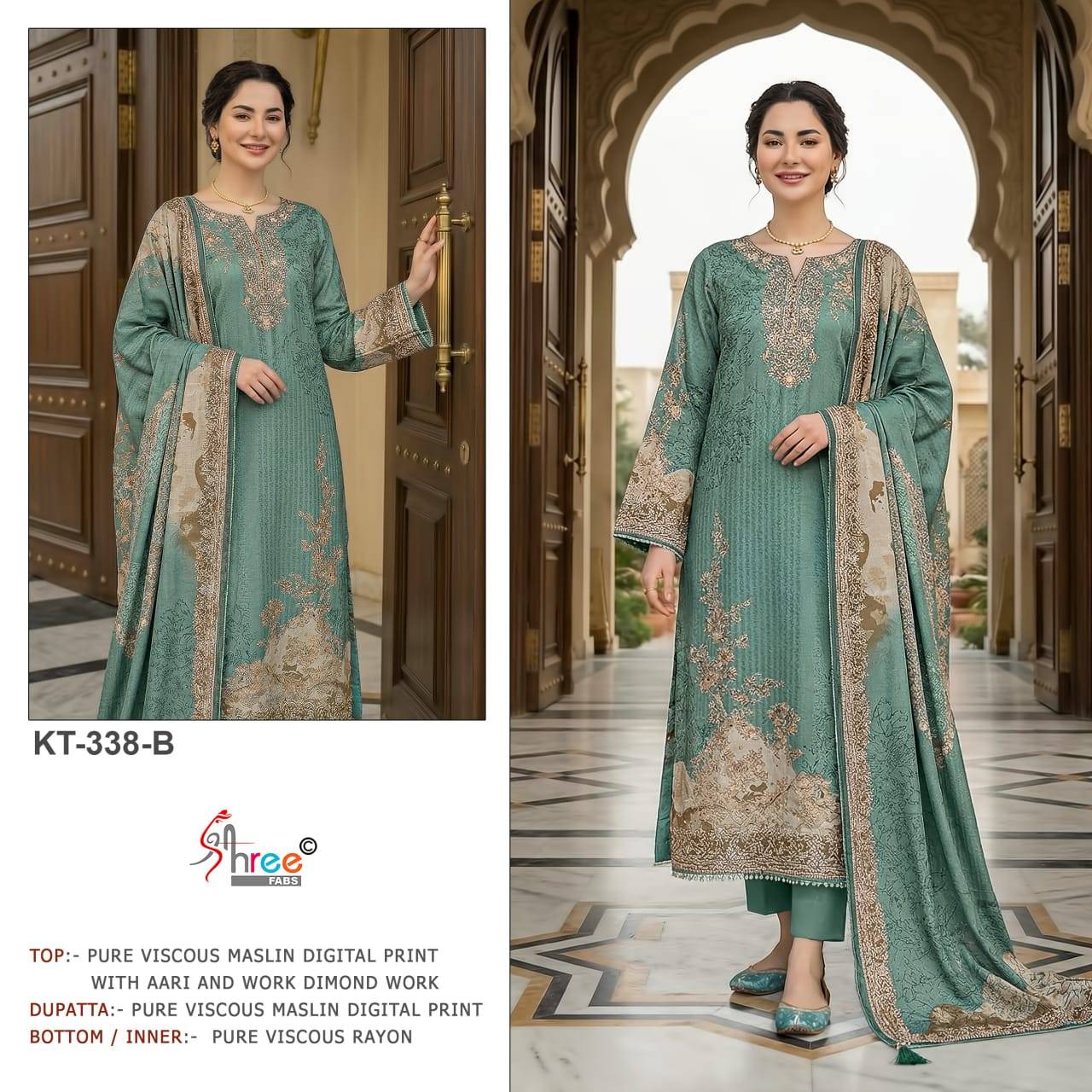 KT – 338 BY Shree Fabs 338 A TO 338 D SERIES Pakistani Stylish Embroidered Pure viscous Dresses At Wholesale Price